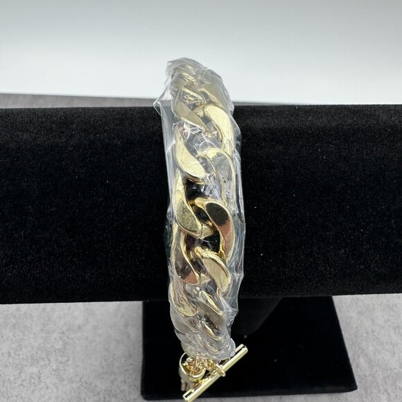 The Limited Gold Tone Thick Chunky Chain Link Toggle Tassel Charm Cuff Bracelet - Picture 3 of 12